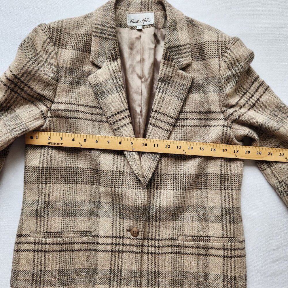 Austin Hill Beige Brown Plaid 100% Wool Blazer Jacket Preppy Winter Work Office - Picture 11 of 12